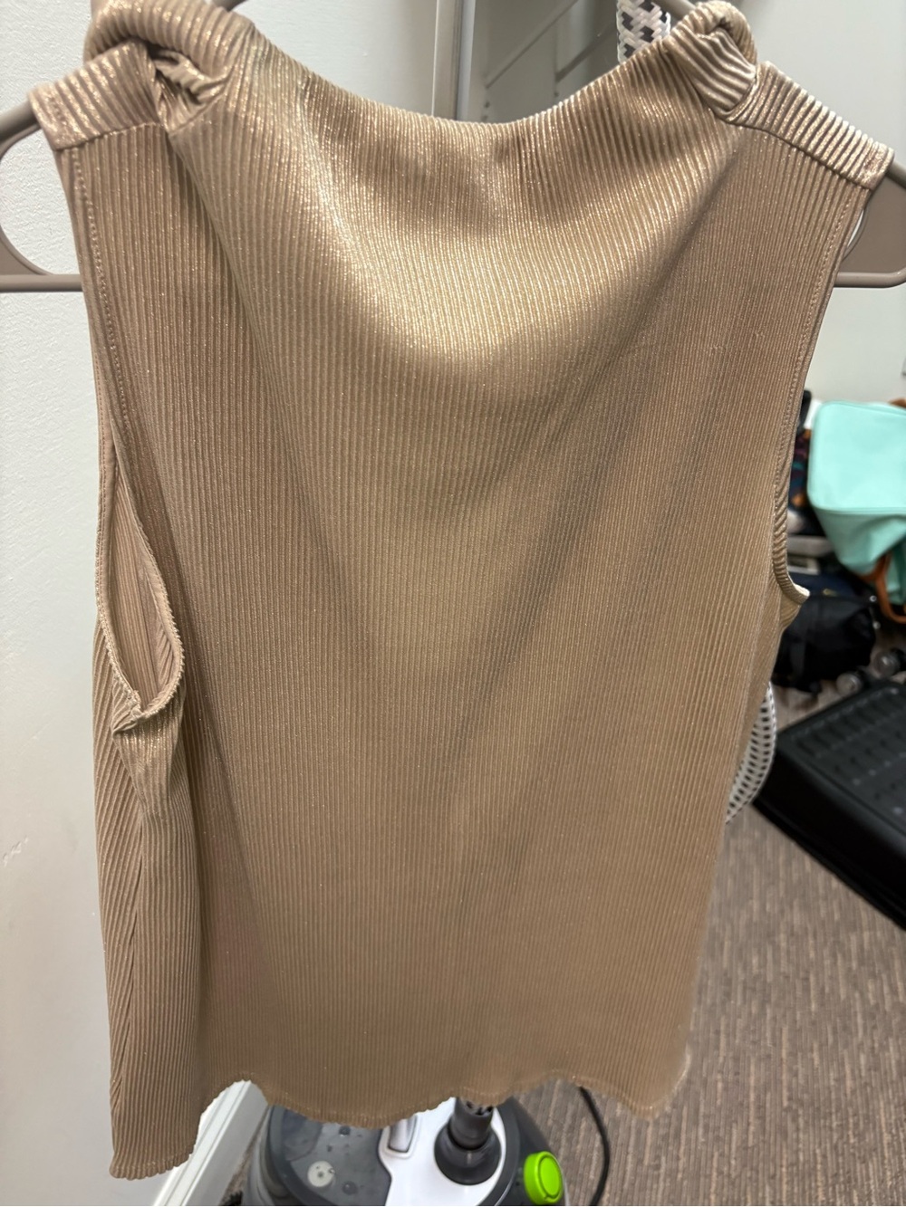 Ann Taylor Sleeveless Ribbed Tank Top in metallic champagne